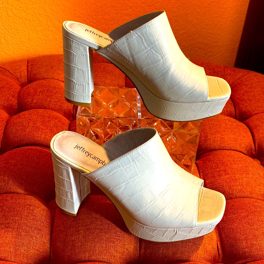 Jeffrey Campbell faux croc Platform Heeled Mules 6 off white y2k